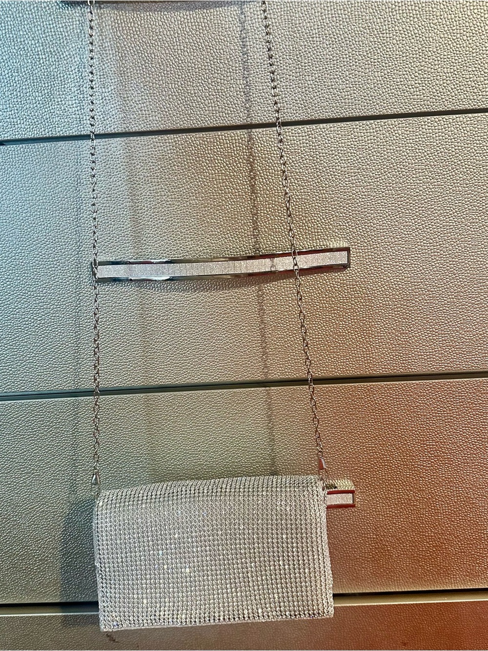 Silver Crystal Chain Crossbody Clutch